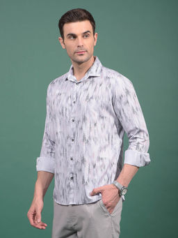 CRIMSOUNE CLUB - Men Grey Animal Print 100% Cotton Shirt