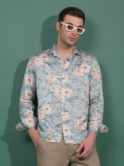 CRIMSOUNE CLUB - Men Green Floral Print Modal Shirt