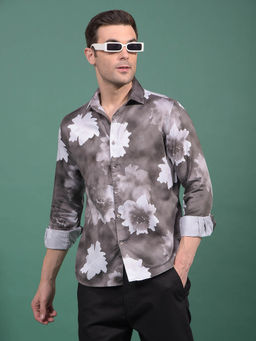 CRIMSOUNE CLUB - Men Grey Floral Print Shirt