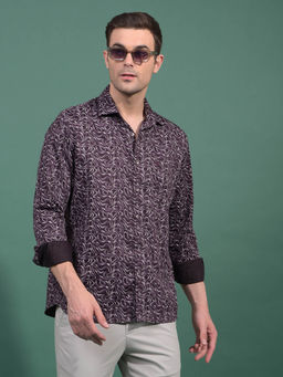 CRIMSOUNE CLUB - Men Wine Abstract Print Shirt