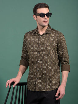 CRIMSOUNE CLUB - Men Olive Printed Shirt