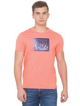 Spykar - Men Peach Slim Fit T-shirt