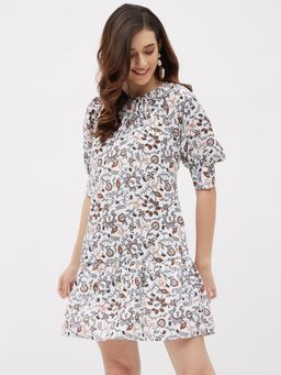Kibo - Womens Printed Gathered Neck Dress