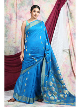 Arhi - Sky Handloom Floral Pallu Saree With Unstitched Blouse