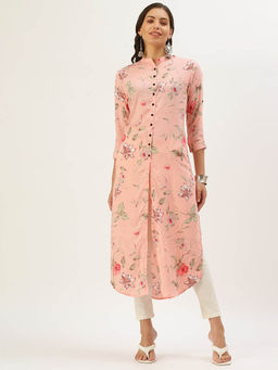 SHOWOFFFF - Women's Peach Floral Straight Kurta