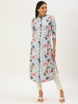 SHOWOFF - Women's Blue Floral Straight Kurta