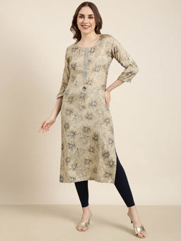 SHOWOFF - Women's Beige Floral Straight Kurta
