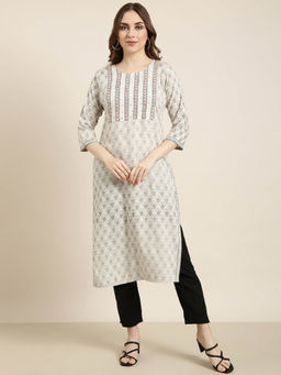 SHOWOFF - Women's Grey Floral Straight Kurta