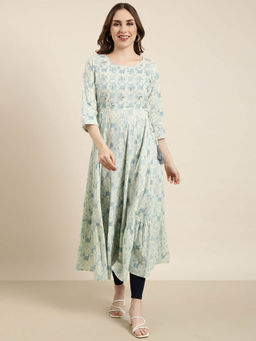SHOWOFF - Women's Blue Printed Anarkali Kurta