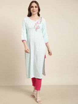 SHOWOFF - Women's Turquoise Blue Chevron Straight Kurta
