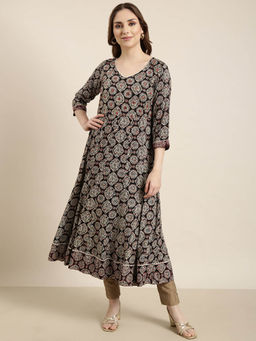 SHOWOFF - Women's Black Ethnic Motifs Anarkali Kurta