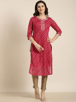 SHOWOFF - Women's Pink Bandhani Straight Kurta