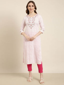 SHOWOFF - Women's Pink Floral Straight Kurta