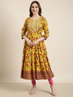 SHOWOFF - Women's Yellow Floral Anarkali Kurta