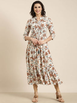 SHOWOFF - Women's Cream Floral Anarkali Kurta