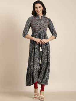 SHOWOFF - Women's Navy Blue Bandhani Anarkali Kurta