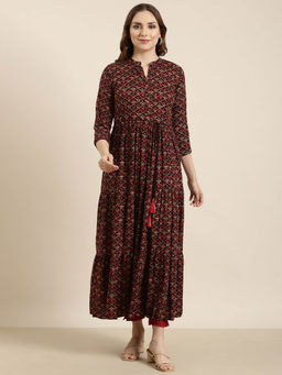 SHOWOFF - Women's Ethnic Motifs Anarkali Kurta with Belt (Set of 2)