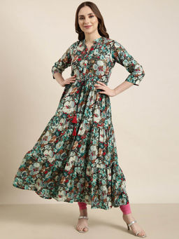 SHOWOFF - Women's Floral Anarkali Kurta with Belt (Set of 2)