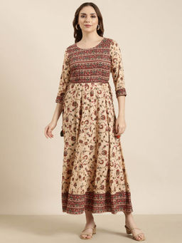 SHOWOFF - Women's Beige Floral Anarkali Kurta
