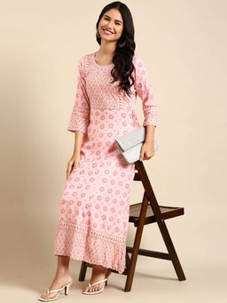 SHOWOFF - Women's Pink Embellished Anarkali Kurta