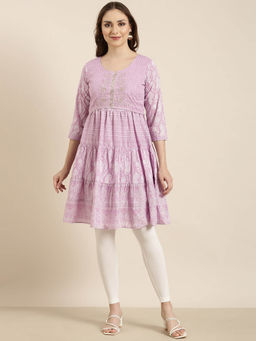 SHOWOFF - Women's Lavender Ethnic Motifs A-Line Kurta