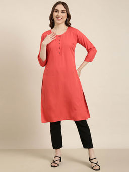 SHOWOFF - Women's Red Solid Straight Kurta