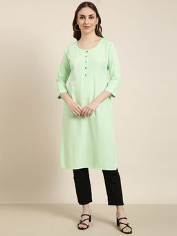 SHOWOFF - Women's Green Solid Straight Kurta