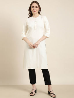 SHOWOFF - Women's Cream Solid Straight Kurta