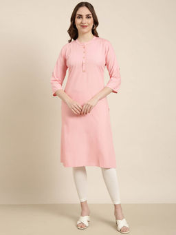 SHOWOFF - Women's Pink Solid Straight Kurta