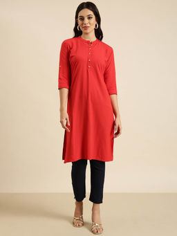 SHOWOFF - Women's Red Solid Straight Kurta