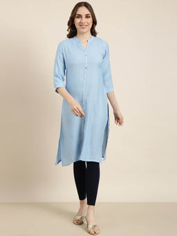 SHOWOFFFF - Women's Blue Solid Straight Kurta