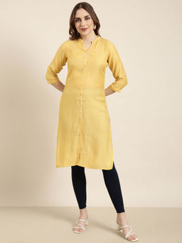 SHOWOFF - Women's Mustard Solid Straight Kurta