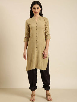 SHOWOFF - Women's Beige Solid Straight Kurta
