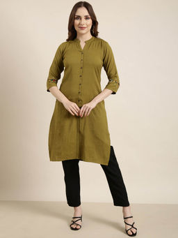SHOWOFF - Women's Olive Solid Straight Kurta