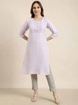 SHOWOFF - Women's Lavender Stripes Straight Kurta