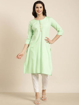 SHOWOFF - Women's Green Solid Straight Kurta