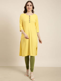 SHOWOFF - Women's Yellow Solid Straight Kurta
