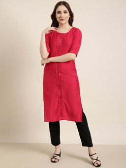 SHOWOFFFF - Women's Pink Solid Straight Kurta