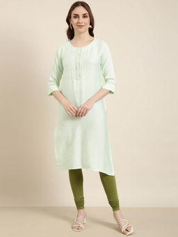 SHOWOFF - Women's Sea Green Embroidered Straight Kurta