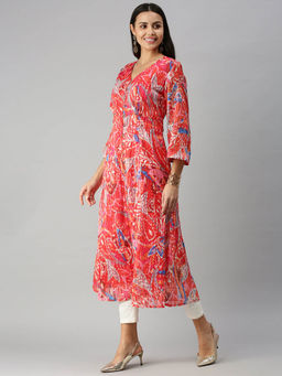 SHOWOFF - Women's Red Abstract A-Line Kurta