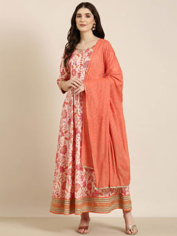 SHOWOFF - Women's Peach Floral Anarkali Kurta