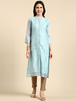 SHOWOFF - Women's Blue Embellished Straight Kurta