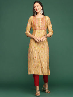 SHOWOFF - Women's Mustard Tribal Straight Kurta