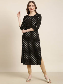 SHOWOFF - Women's Black Printed Straight Kurta