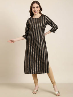 SHOWOFF - Women's Black Printed Straight Kurta