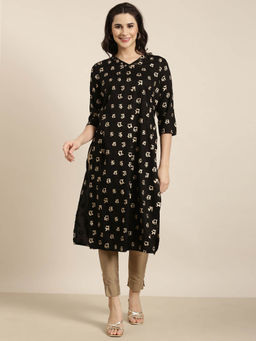 SHOWOFF - Women's Black Ethnic Motifs Straight Kurta