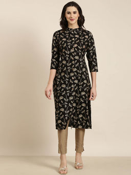 SHOWOFF - Women's Black Floral Straight Kurta