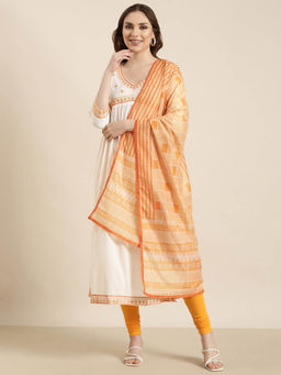 SHOWOFF - Women's Off White Solid Straight Kurta with Dupatta (Set of 2)