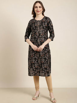 SHOWOFF - Women's Black Floral Straight Kurta