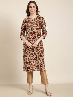 SHOWOFF - Women's Maroon Floral Straight Kurta